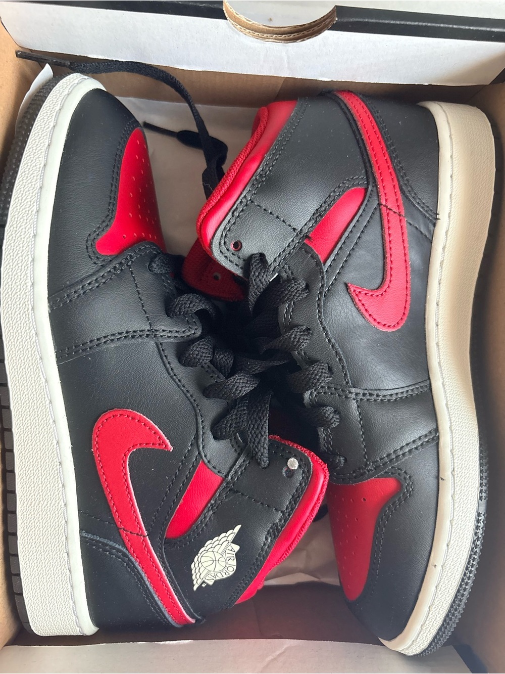 Nike Kids Black and Red High-Top Sneakers with Wing Logo